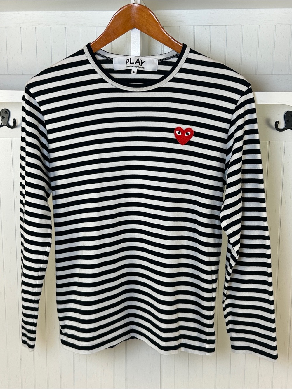 Comme des Garcons PLAY Striped Heart Logo Long Sleeve Shirt S